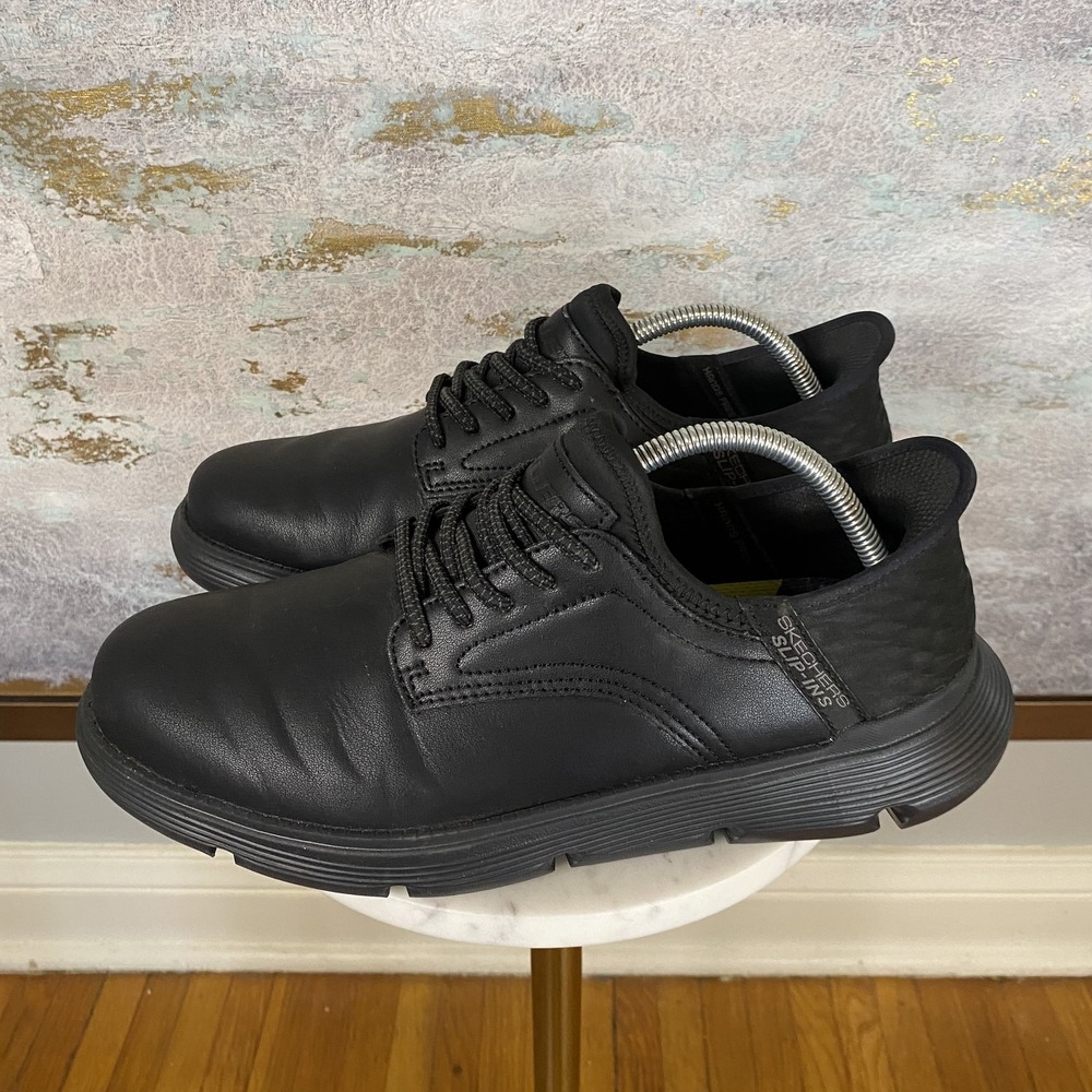 Skechers Slip-ins Shoes Mens Size 8.5 W Black Leather Lace Up Comfort SN 204040W